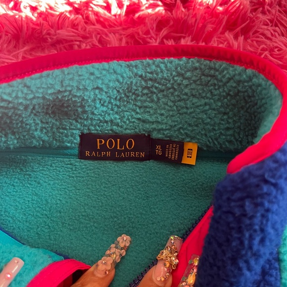Polo Ralph Lauren Men's Blue and Pink Sweatshirt, half zip - Picture 3 of 4